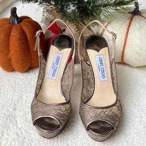 Jimmy Choo Bronze Lace Slingbacks